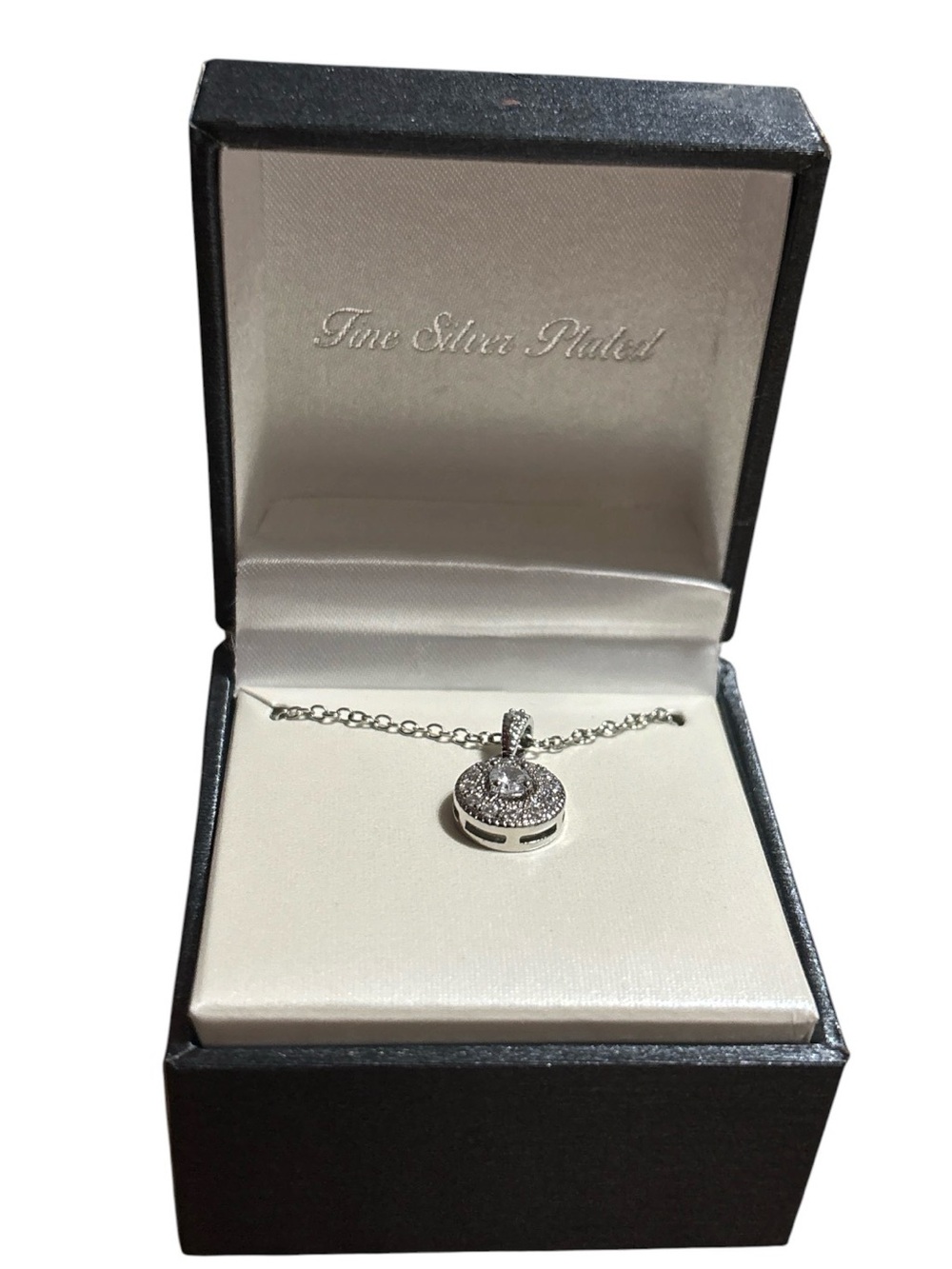 Sterling Silver Plated Round Pavé Halo Pendant Necklace - Picture 2 of 2